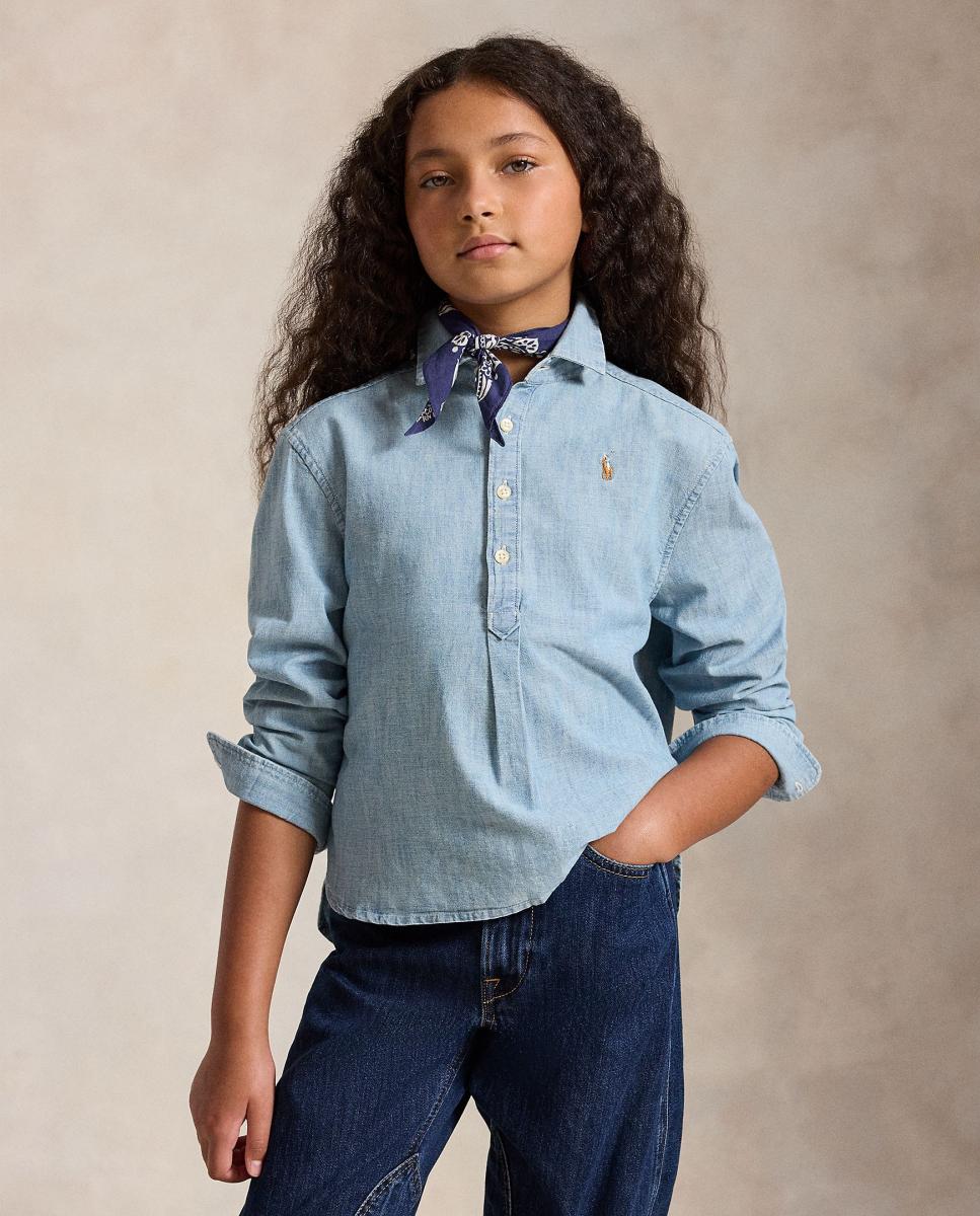 Camisa de Chambray de Algodão Big Fit Azul-claro-2