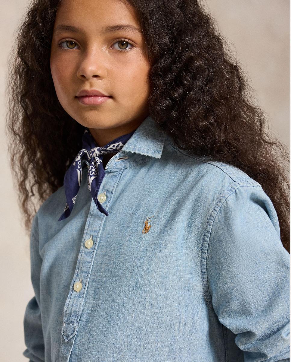 Camisa de Chambray de Algodão Big Fit Azul-claro-3