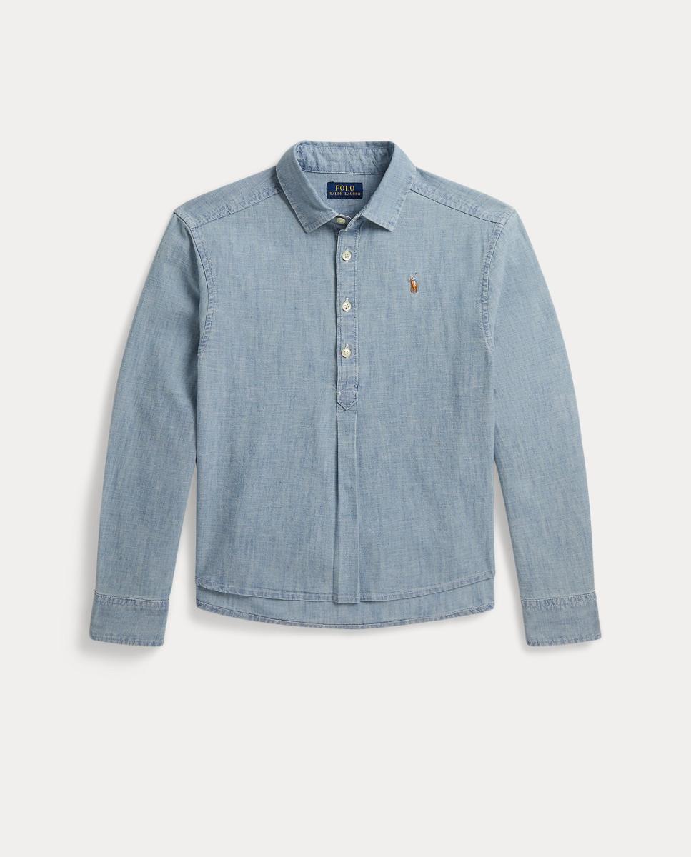 Camisa de Chambray de Algodão Big Fit Azul-claro-4