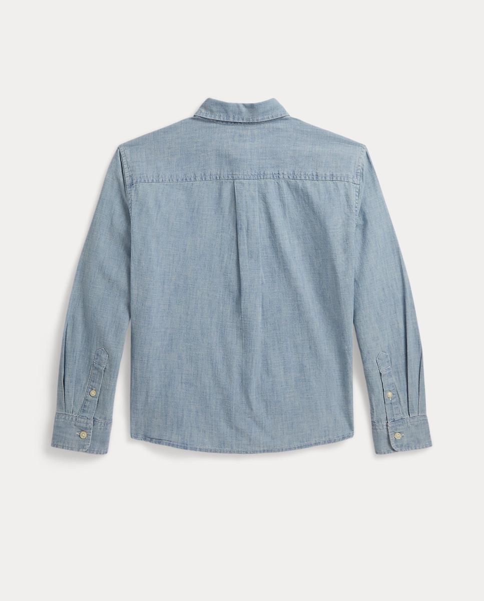 Camisa de Chambray de Algodão Big Fit Azul-claro-5