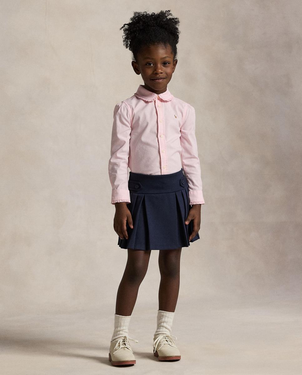 Camisa Oxford de Algodão com Folhos Rosa-1