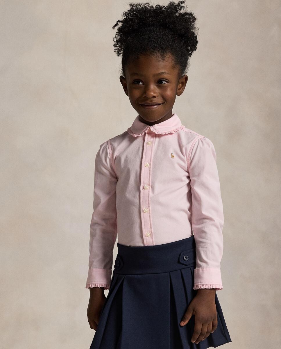 Camisa Oxford de Algodão com Folhos Rosa-2