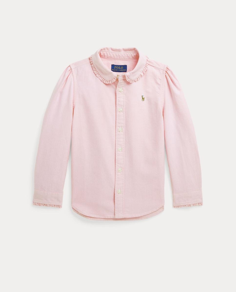 Camisa Oxford de Algodão com Folhos Rosa-4