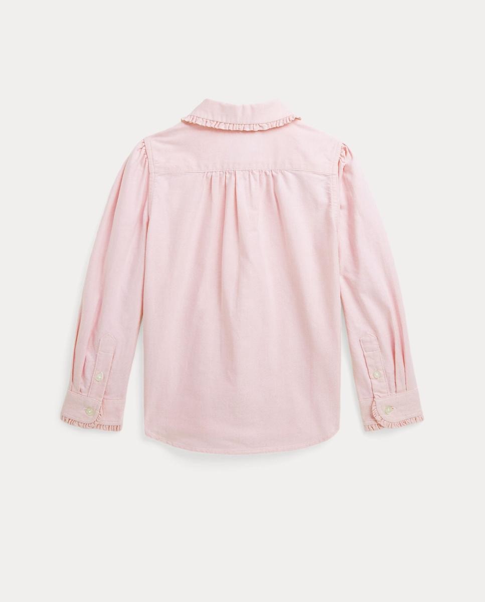 Camisa Oxford de Algodão com Folhos Rosa-5