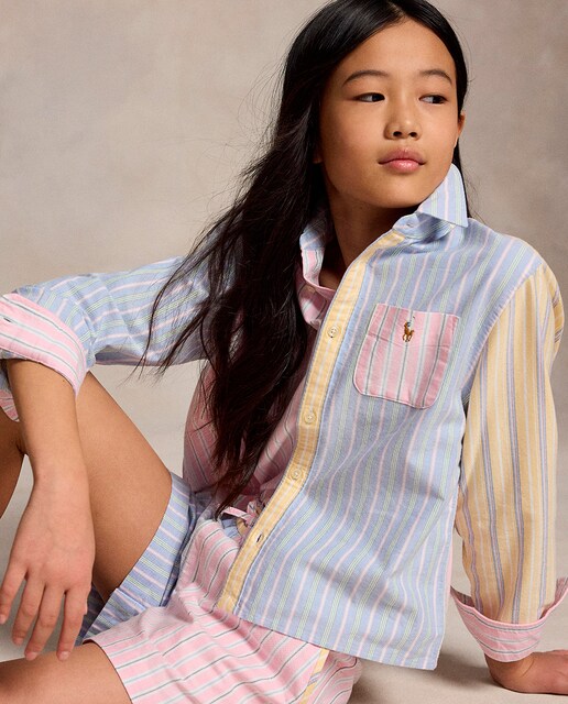 Camisa de niña Oxford de algodón estampada
