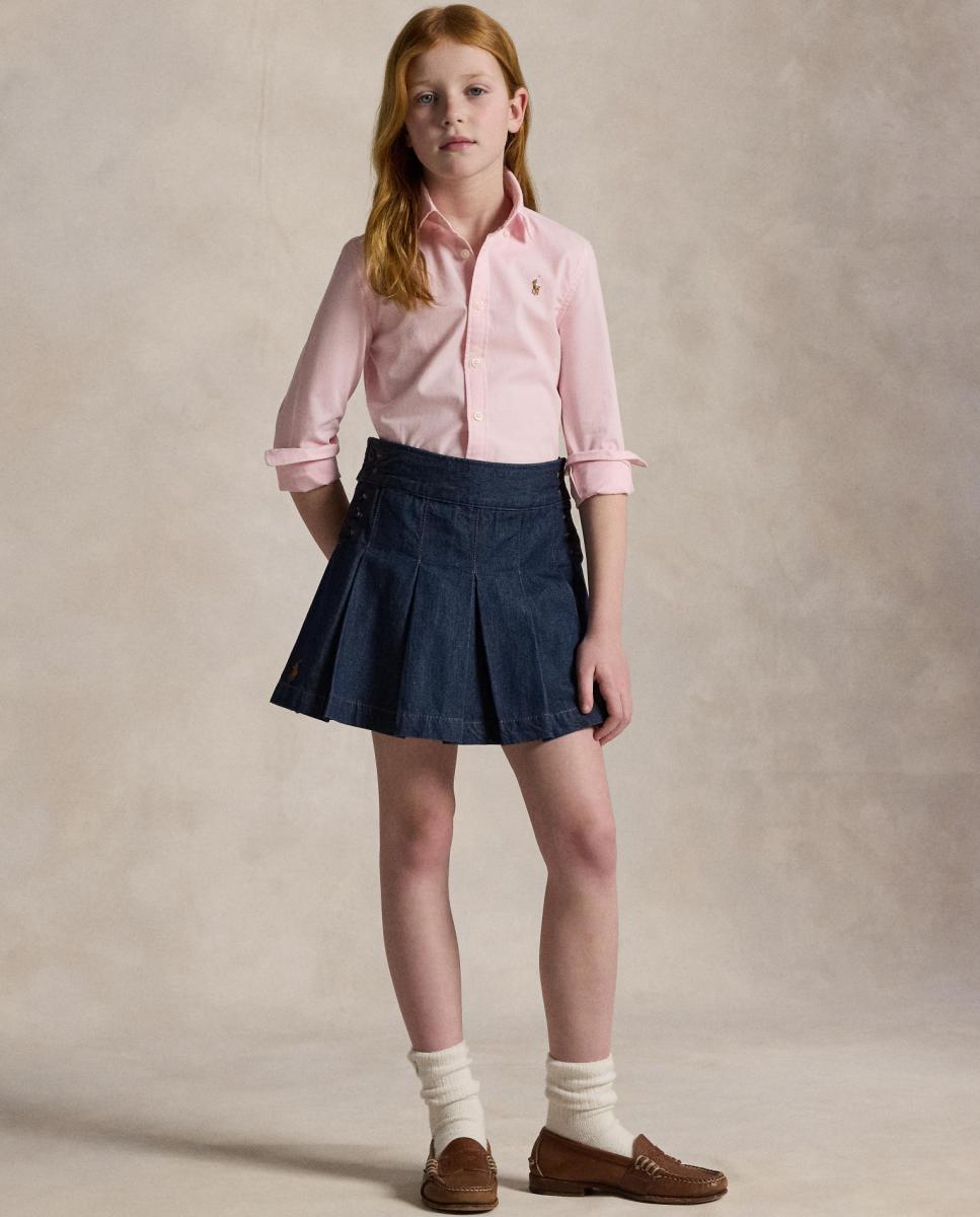 Camisa Oxford de Algodão com Folhos Polo Ralph Lauren Rosa-claro-2