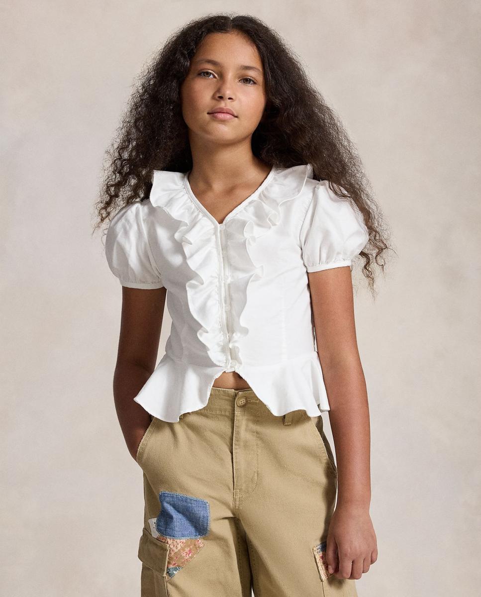 Blusa Oxford de Algodão com Folhos Polo Ralph Lauren Branco-2