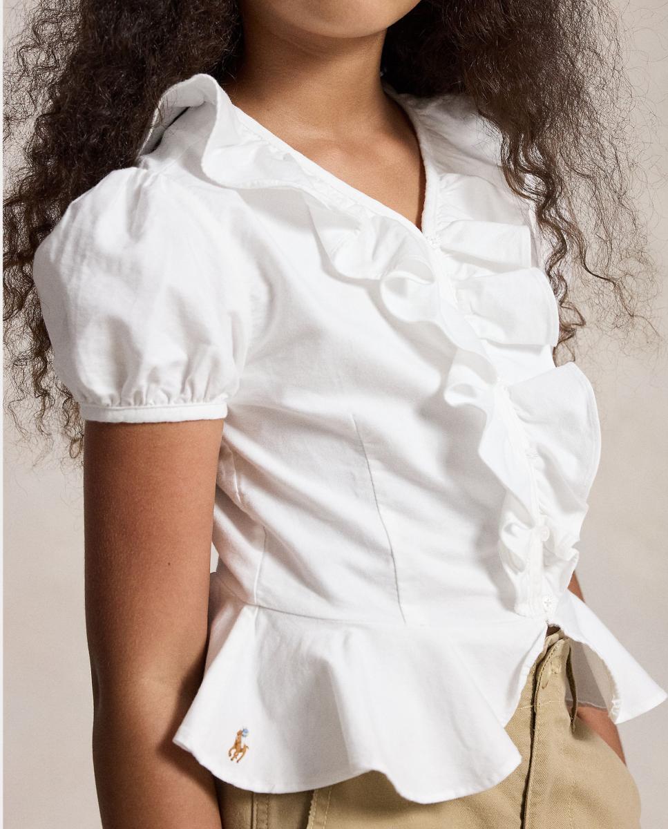 Blusa Oxford de Algodão com Folhos Polo Ralph Lauren Branco-3