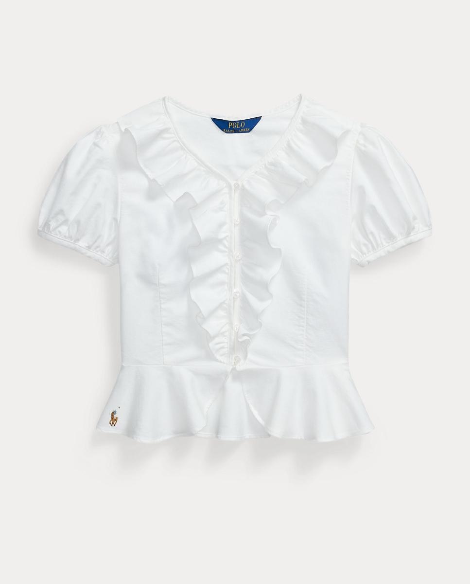 Blusa Oxford de Algodão com Folhos Polo Ralph Lauren Branco-4