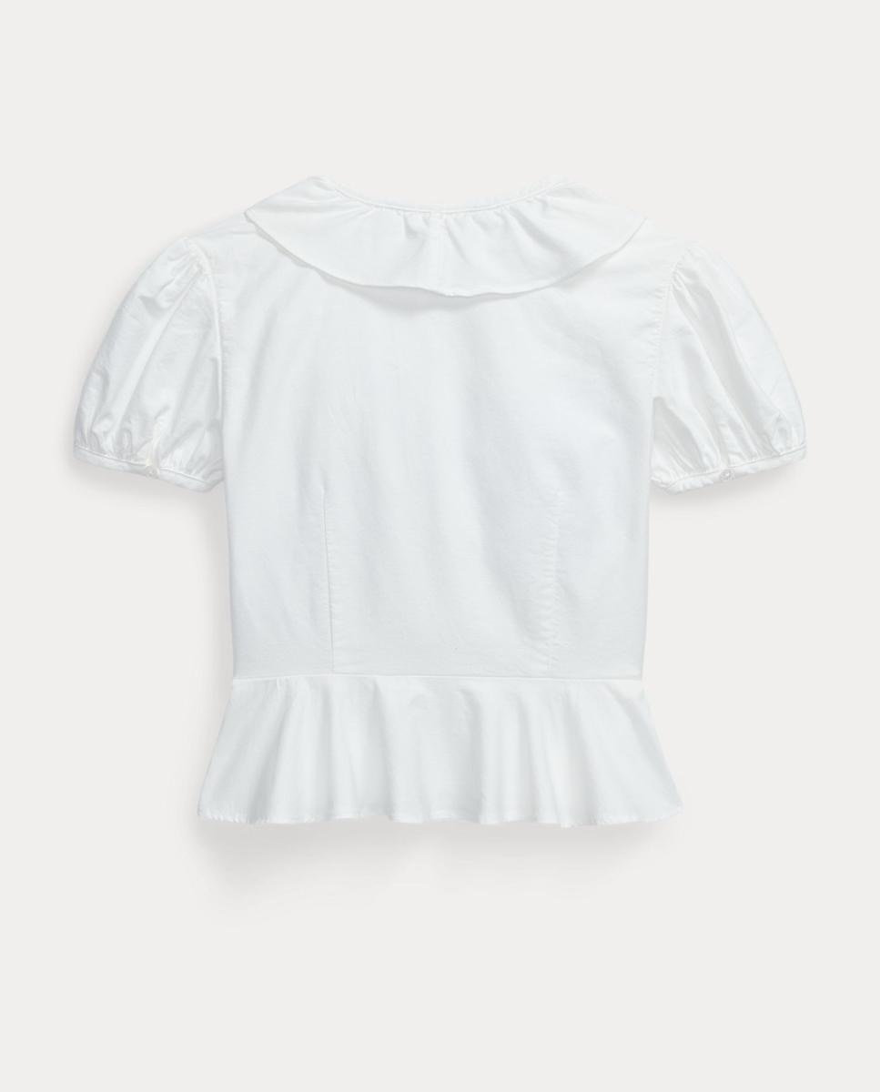 Blusa Oxford de Algodão com Folhos Polo Ralph Lauren Branco-5