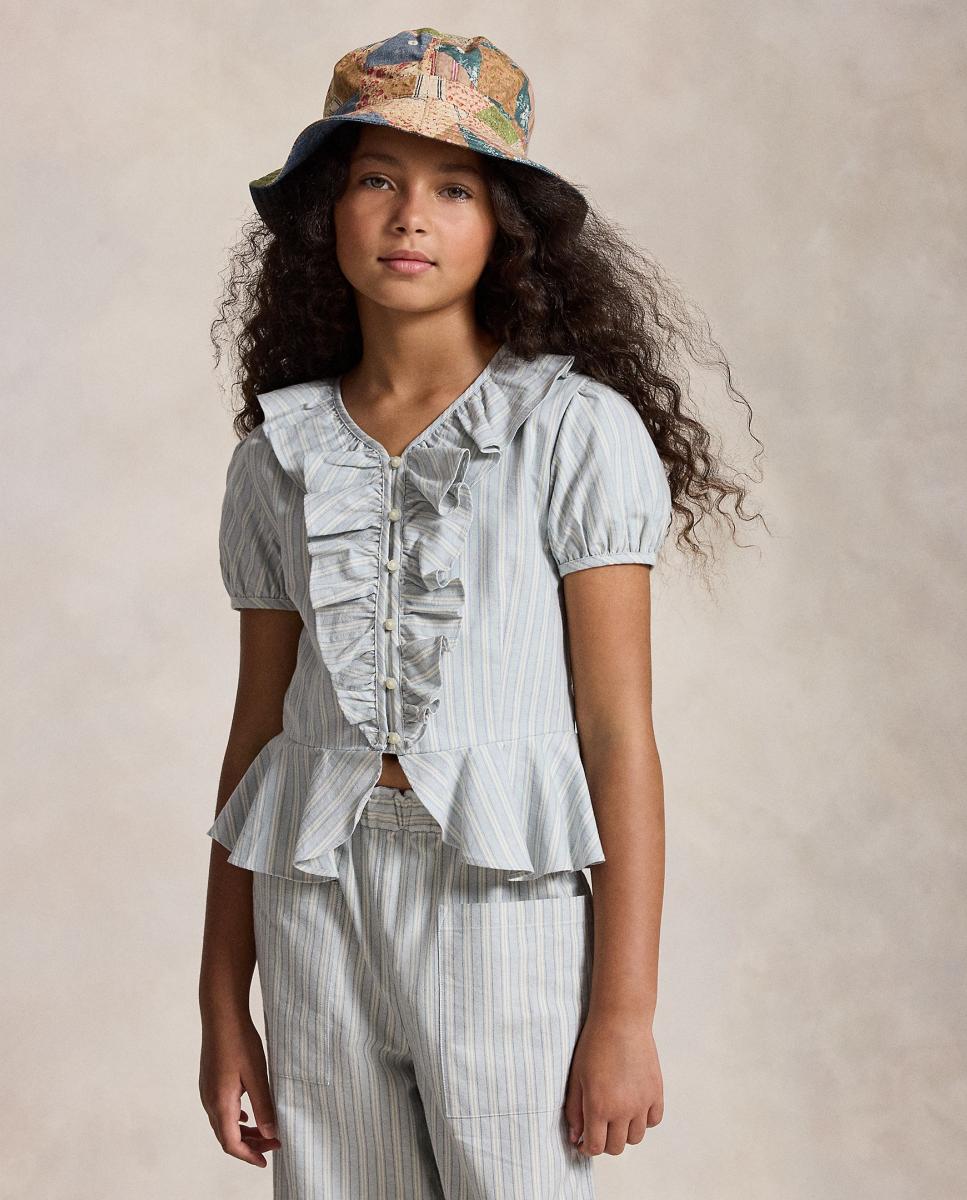 Imagem 0 de Blusa Oxford de Algodão com Folhos