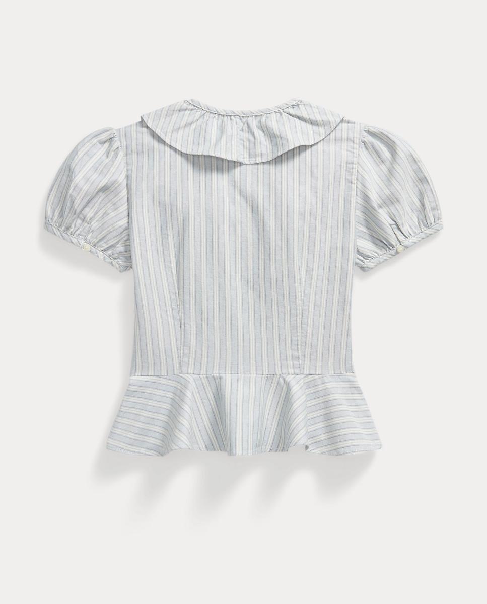 Blusa Oxford de Algodão com Folhos Polo Ralph Lauren Azul-claro-5