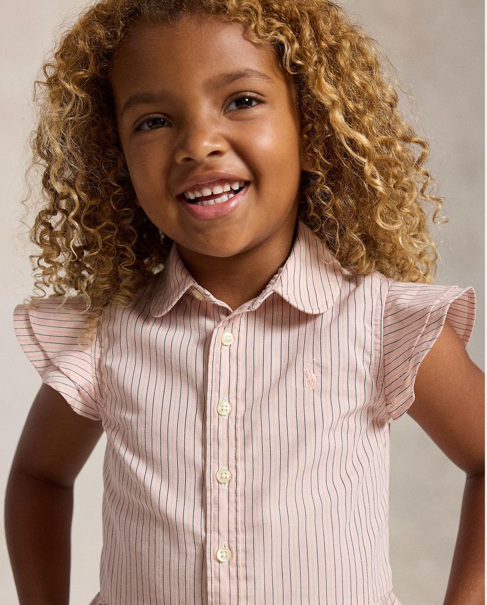 Camisa em Algodão Fino às Riscas Polo Ralph Lauren Rosa-2