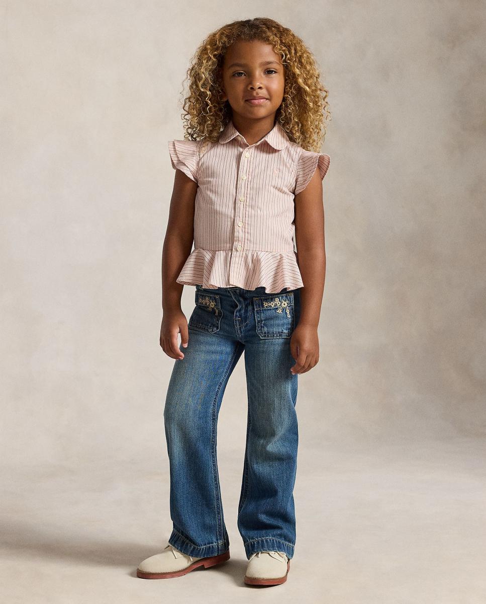 Camisa em Algodão Fino às Riscas Polo Ralph Lauren Rosa-3