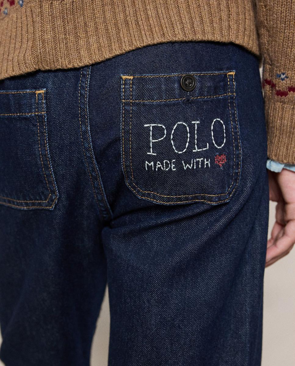 Jeans de Algodão com Bolsos de Remendo Polo Ralph Lauren Azul-marinho-3
