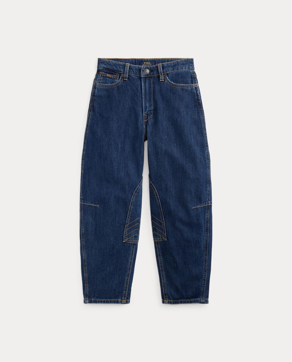 Jeans de Algodão Curved Tapered Azul-marinho-5