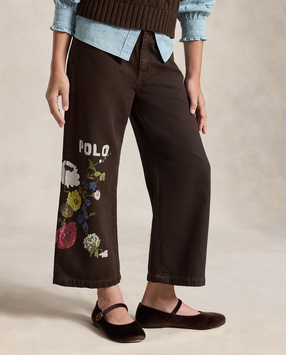 Jeans com Estampado Floral e Logótipo Polo Ralph Lauren Preto-2