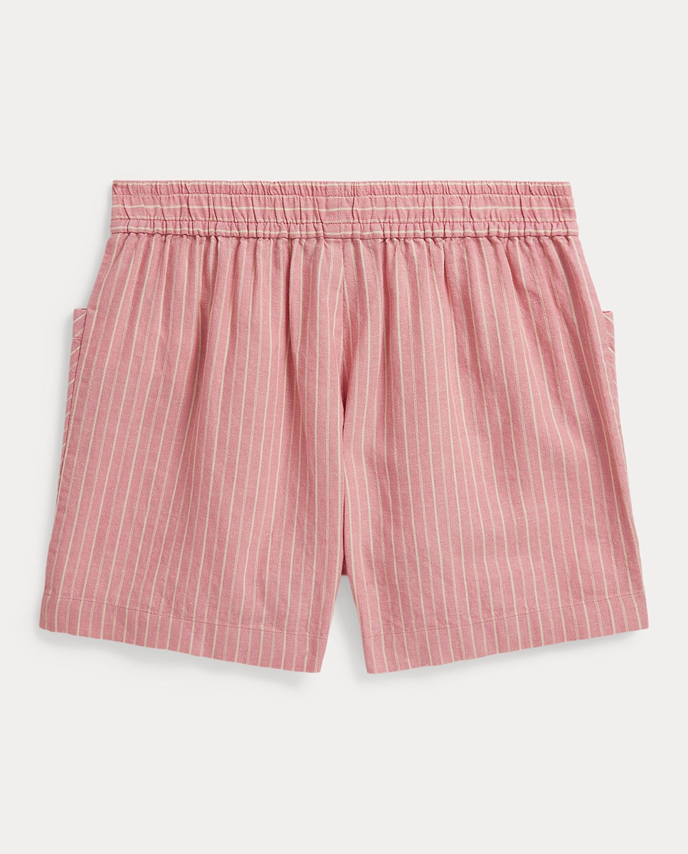 Calções de Algodão e Linho Branco / Vermelho-2