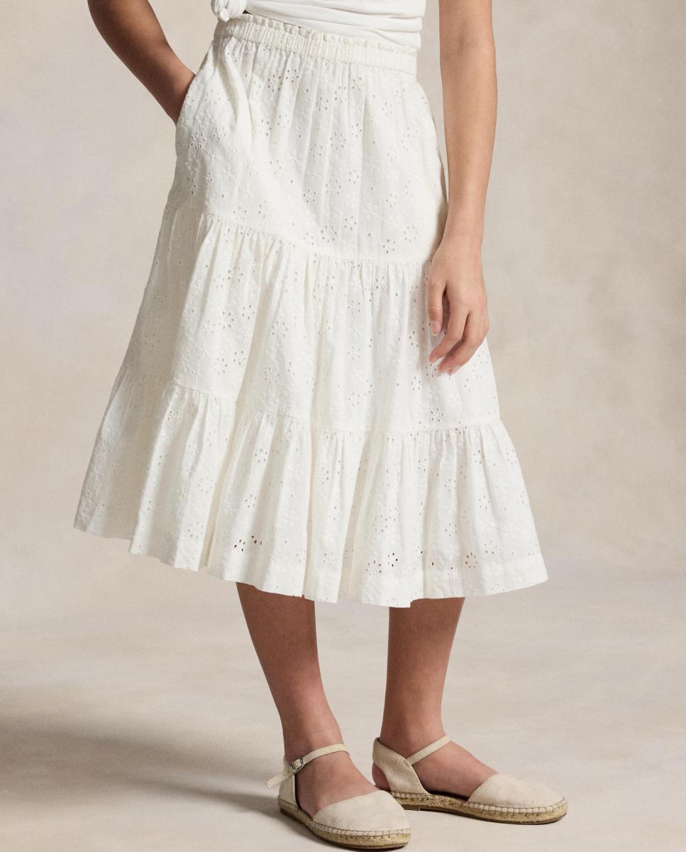 Saia de Algodão com Bordado Suíço Polo Ralph Lauren Branco-2