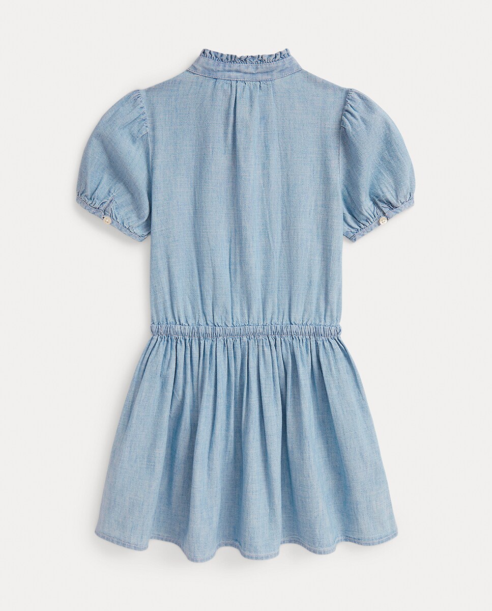 Vestido de Algodão com Manga Curta Azul-claro-2