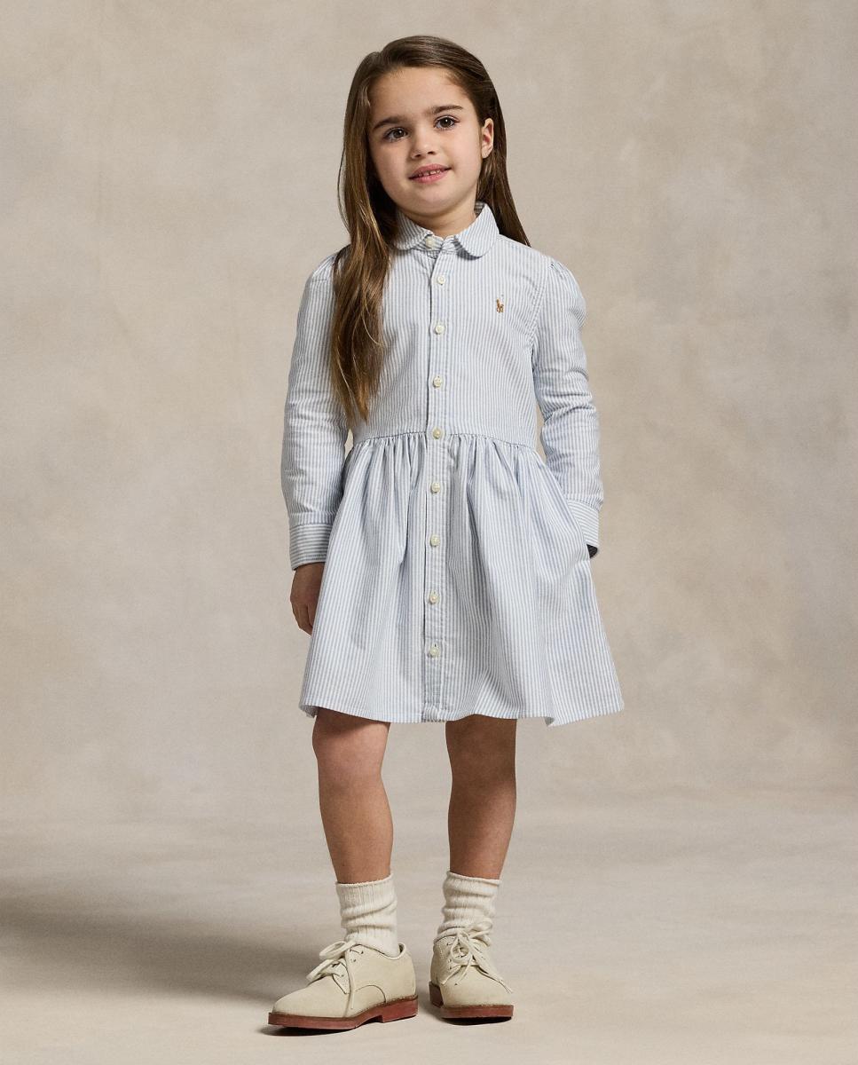 Vestido Camiseiro de Algodão às Riscas Azul-claro-1