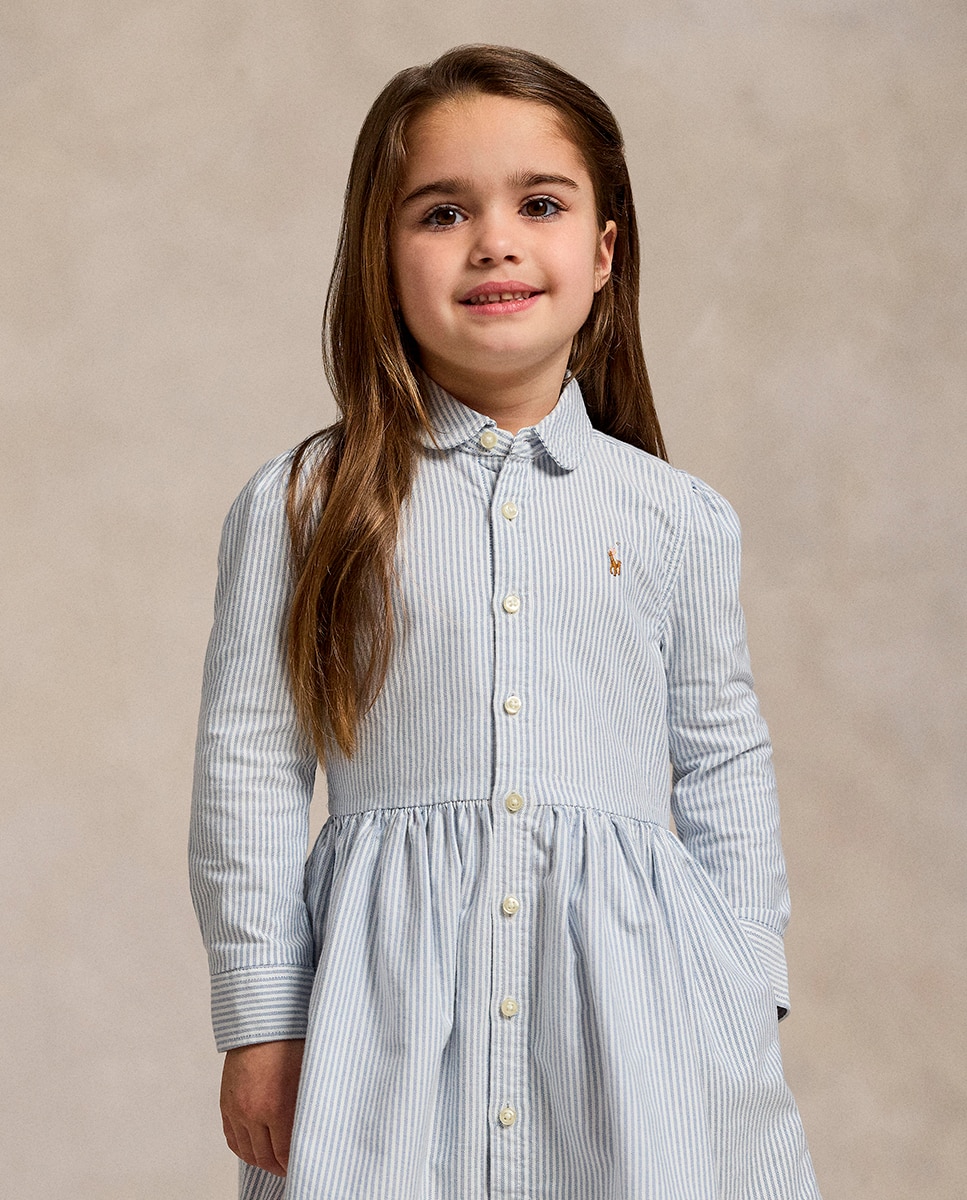 Vestido Camiseiro de Algodão às Riscas Azul-claro-2