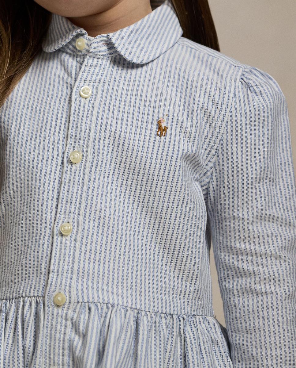 Vestido Camiseiro de Algodão às Riscas Azul-claro-3