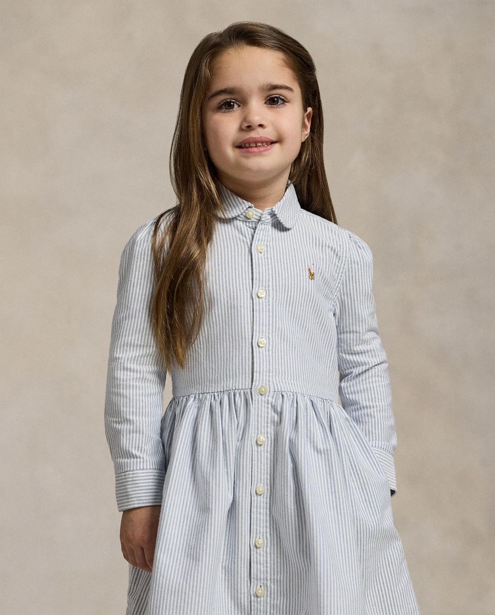 Vestido Camiseiro de Algodão às Riscas Azul-claro-4