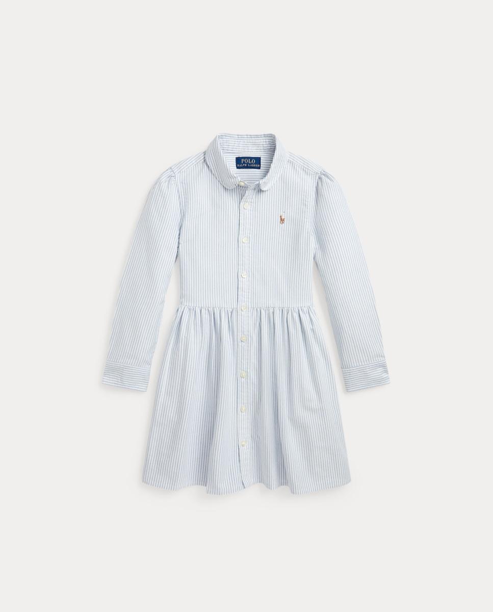Vestido Camiseiro de Algodão às Riscas Azul-claro-5