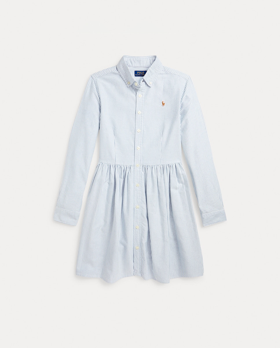 Vestido Camiseiro de Algodão às Riscas Azul-claro-1