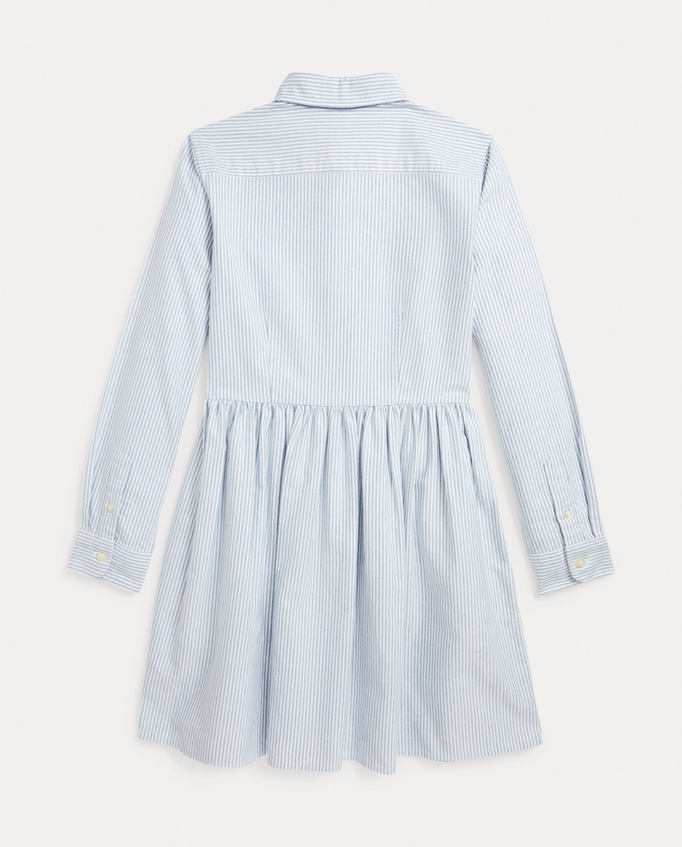 Vestido Camiseiro de Algodão às Riscas Azul-claro-2
