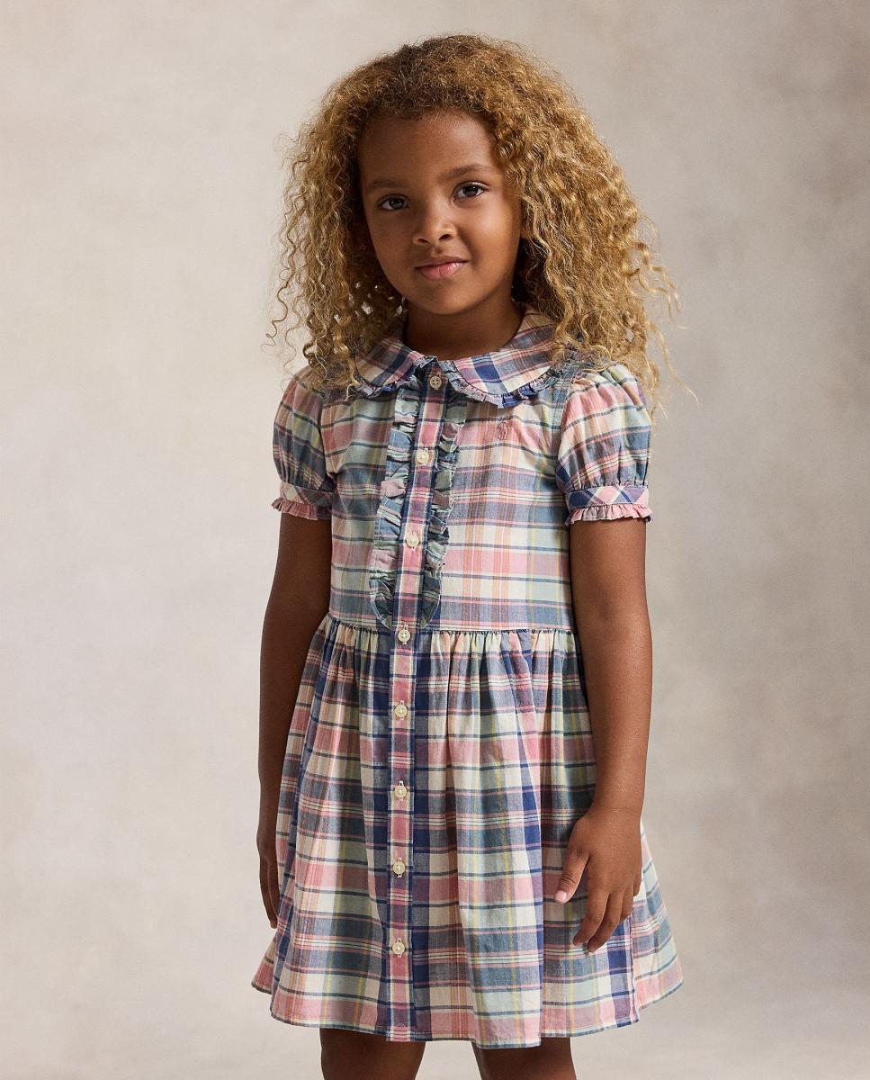 Vestido Curto de Madras com Debruado de Folhos Multicolor-2