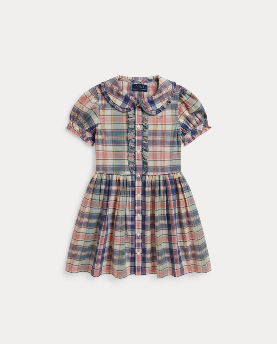 Vestido Curto de Madras com Debruado de Folhos Multicolor-4