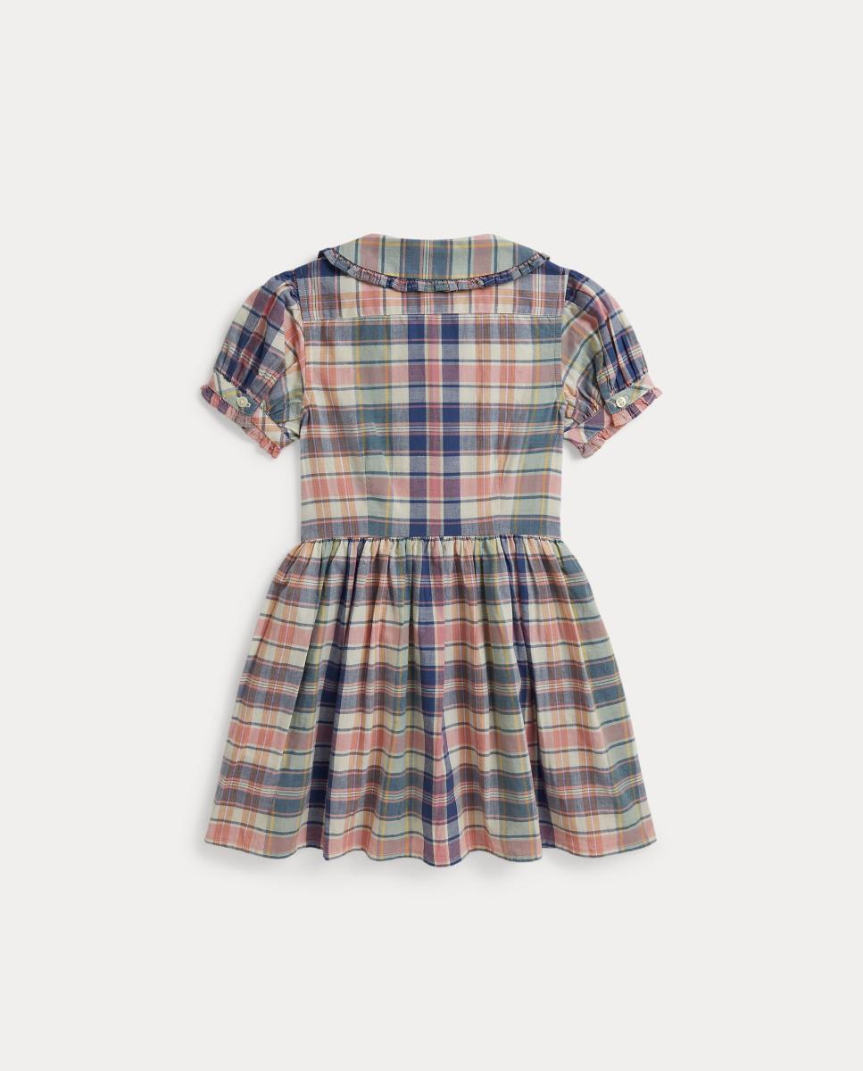 Vestido Curto de Madras com Debruado de Folhos Multicolor-5