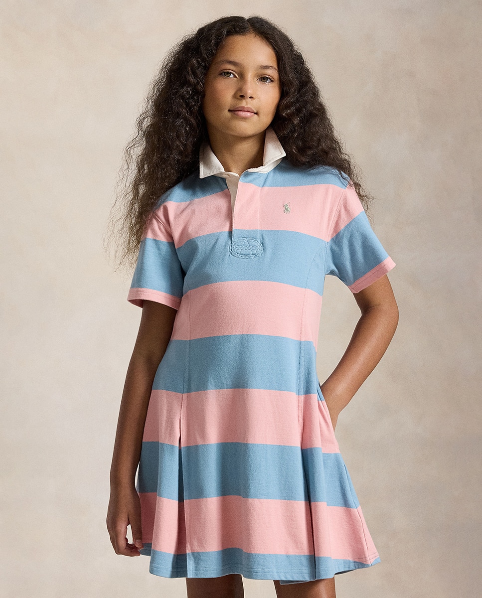 Vestido Curto Estilo Râguebi com Riscas Multicolor-3