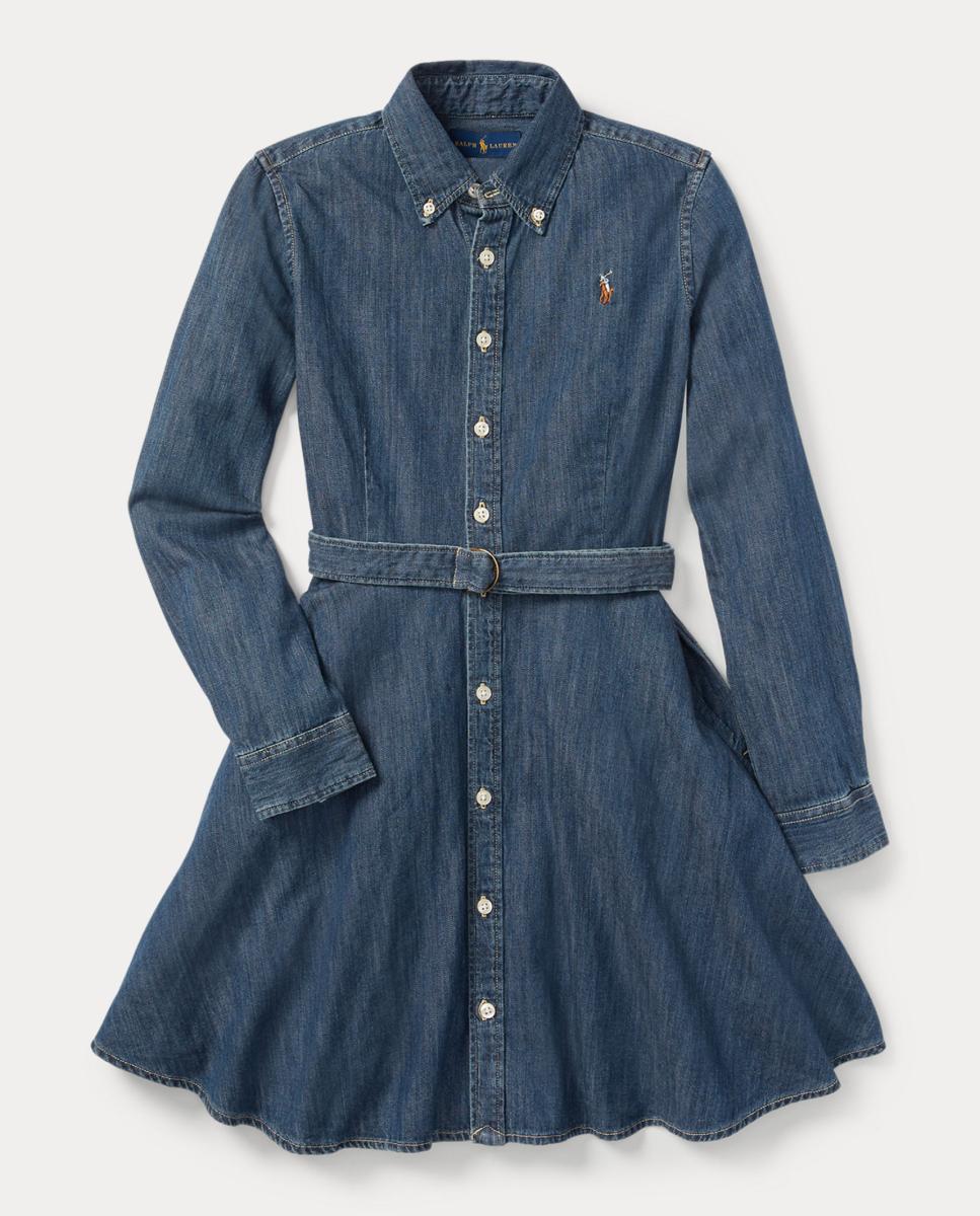 Vestido Curto Estilo Camiseiro de Ganga de Algodão Polo Ralph Lauren Azul-índigo-6