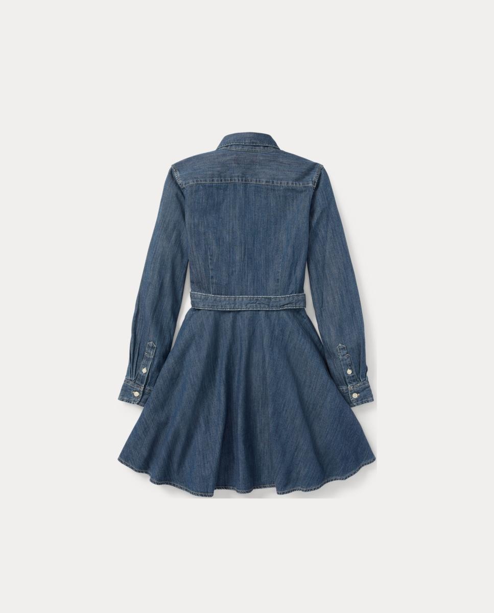 Vestido Curto Estilo Camiseiro de Ganga de Algodão Polo Ralph Lauren Azul-índigo-7