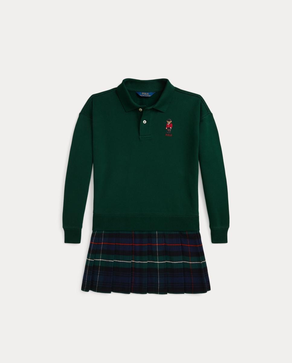 Vestido de niña con cuello camisero y Polo Bear - Polo Ralph Lauren - Verde oscuro Verde oscuro-1