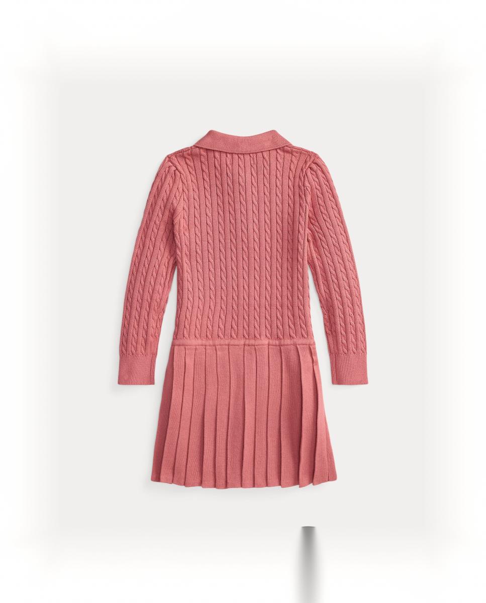 Vestido de Malha do Cabo de Algodão Rosa-2