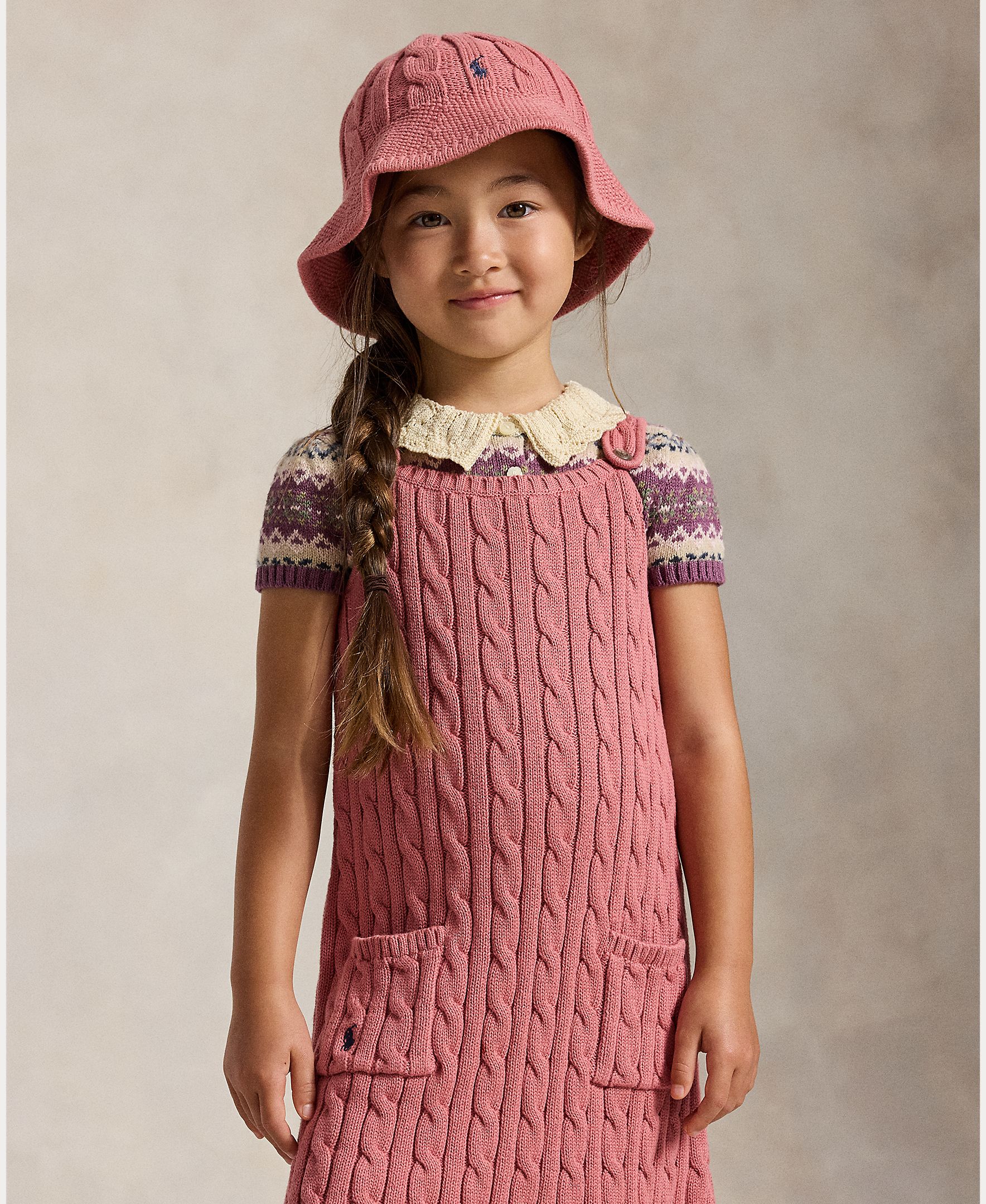 Vestido de Malha do Cabo de Algodão Rosa-2