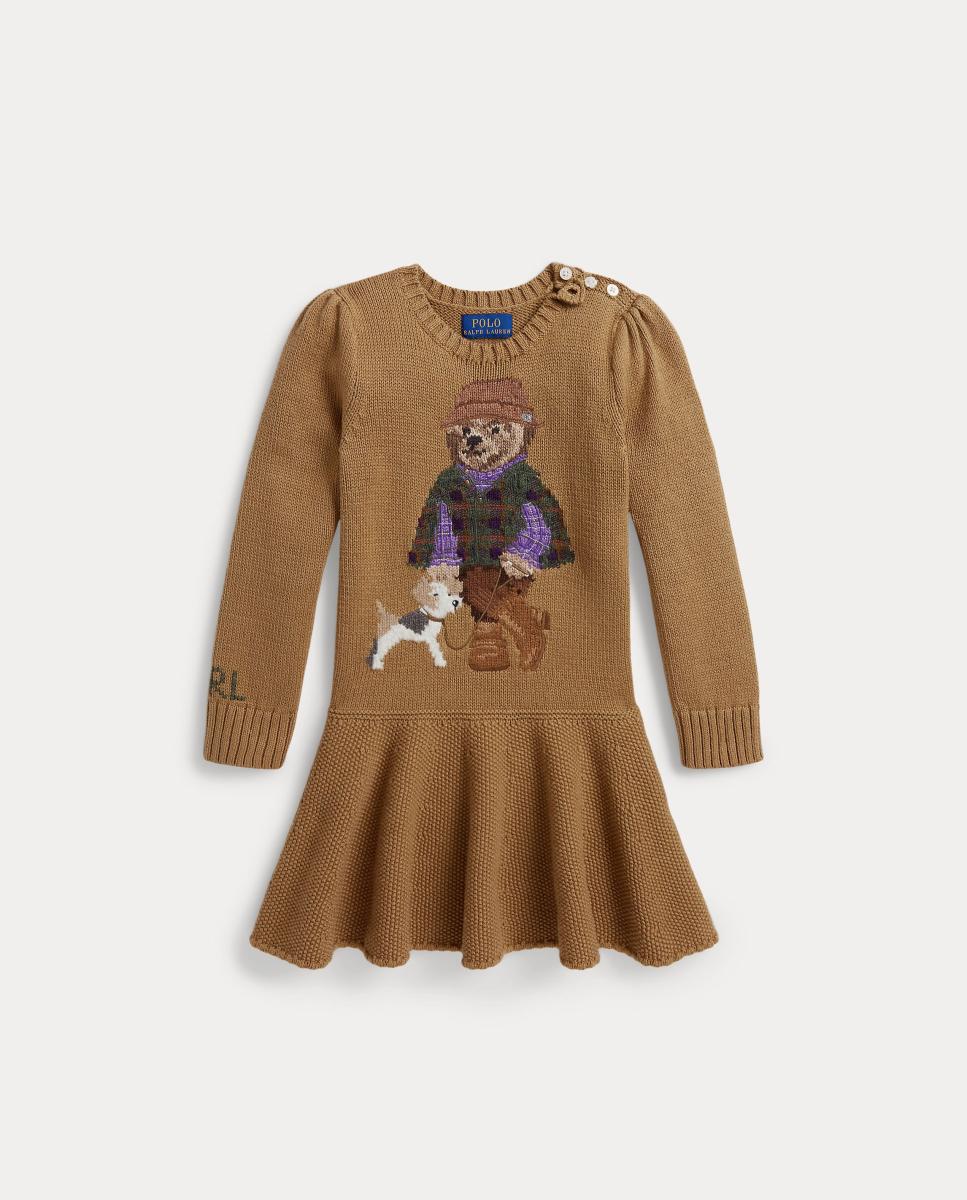 Vestido de Criança de Algodão com Polo Bear Polo Ralph Lauren Camel-5