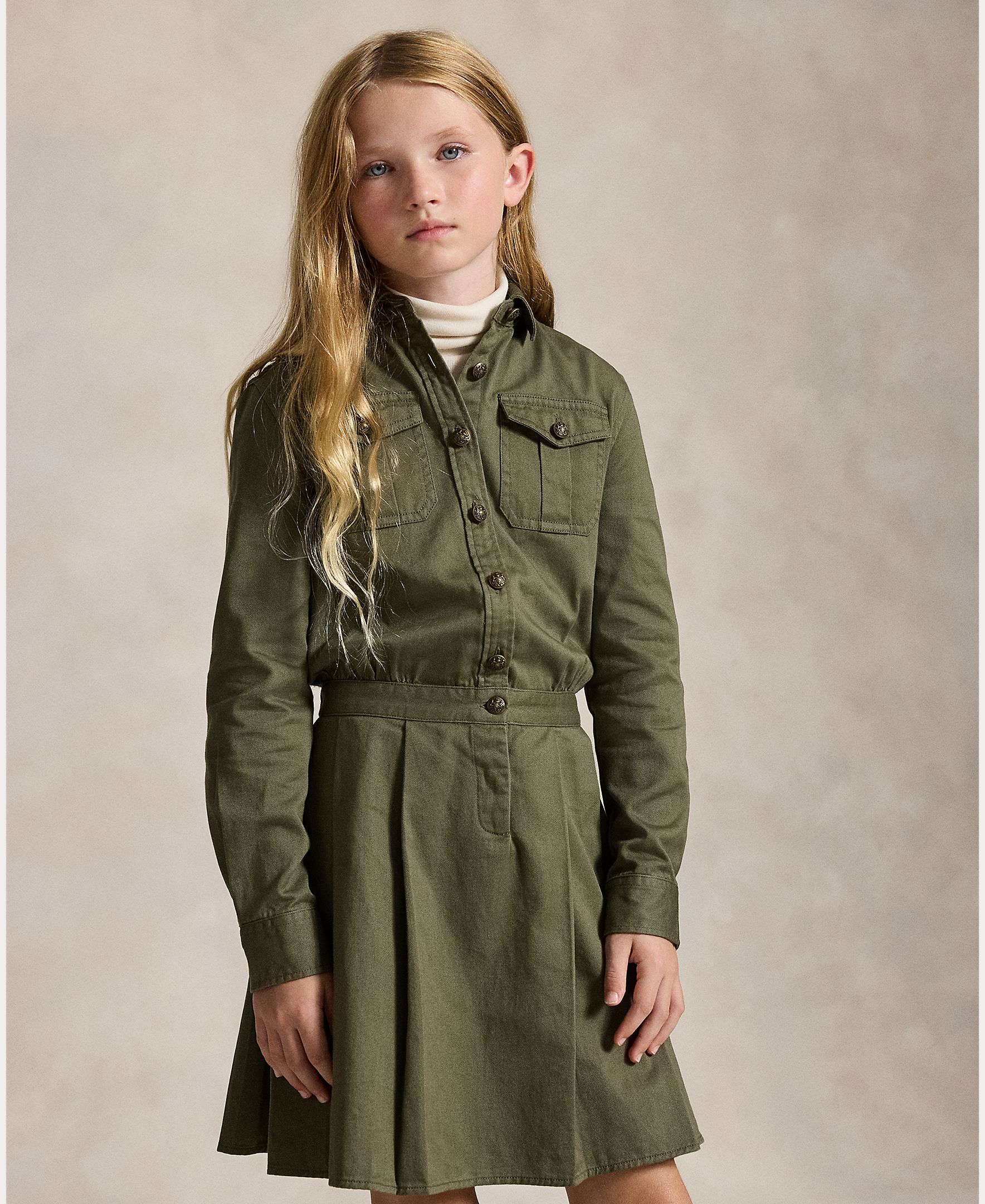 Vestido Camiseiro Chino de Algodão Polo Ralph Lauren Verde-militar-2