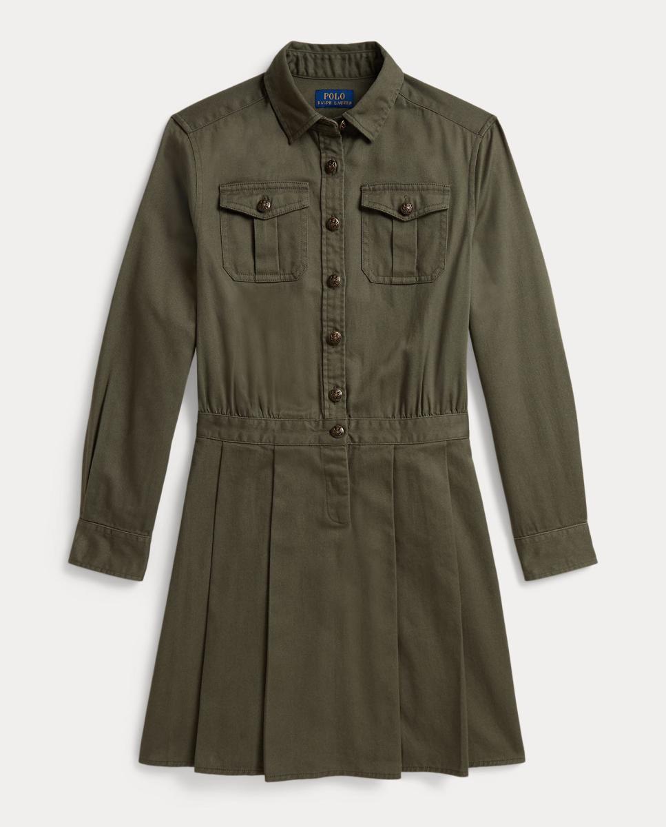 Vestido Camiseiro Chino de Algodão Polo Ralph Lauren Verde-militar-4