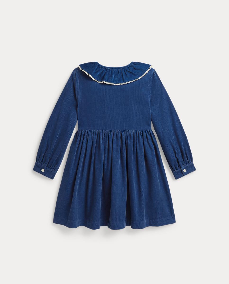 Vestido de Bombazina com Manga Comprida Polo Ralph Lauren Azul-índigo-2