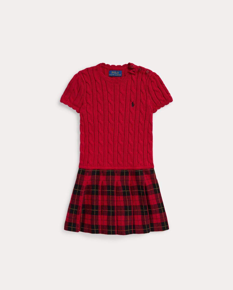 Vestido de niña de manga corta con falda estampada - Polo Ralph Lauren - Granate Granate-1
