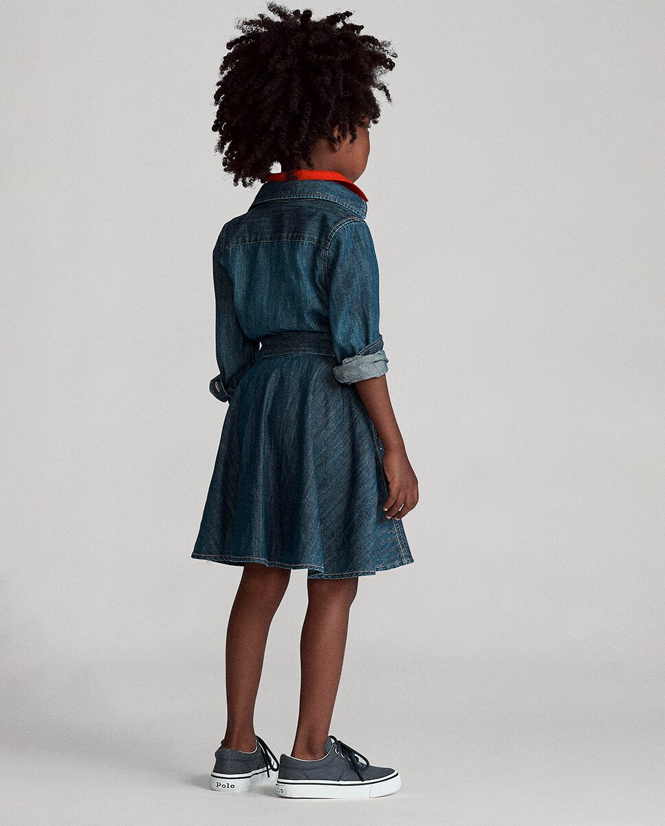 Vestido de Ganga com Corte de Camisa Azul-índigo-2