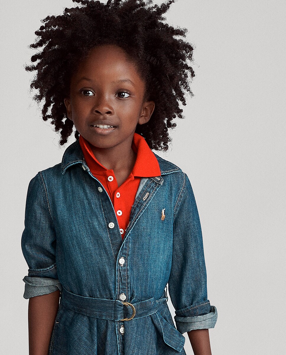 Vestido de Ganga com Corte de Camisa Azul-índigo-3