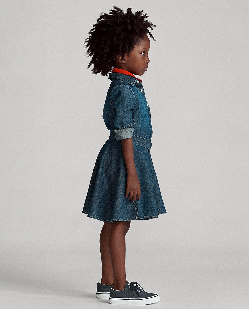 Vestido de Ganga com Corte de Camisa Azul-índigo-4