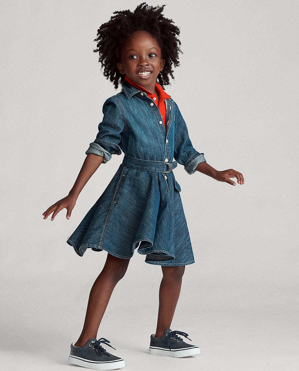 Vestido de Ganga com Corte de Camisa Azul-índigo-5