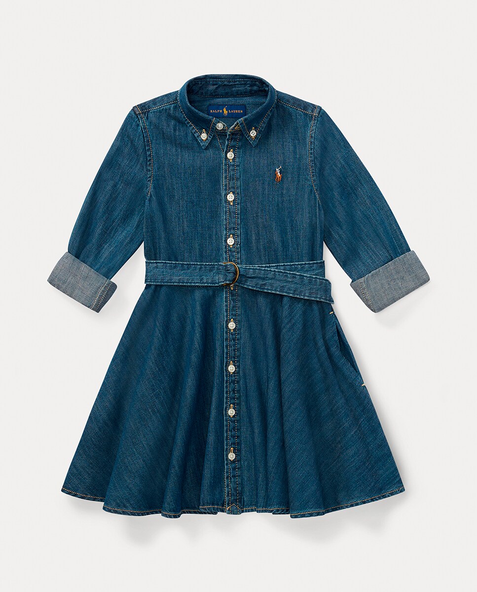 Vestido de Ganga com Corte de Camisa Azul-índigo-7